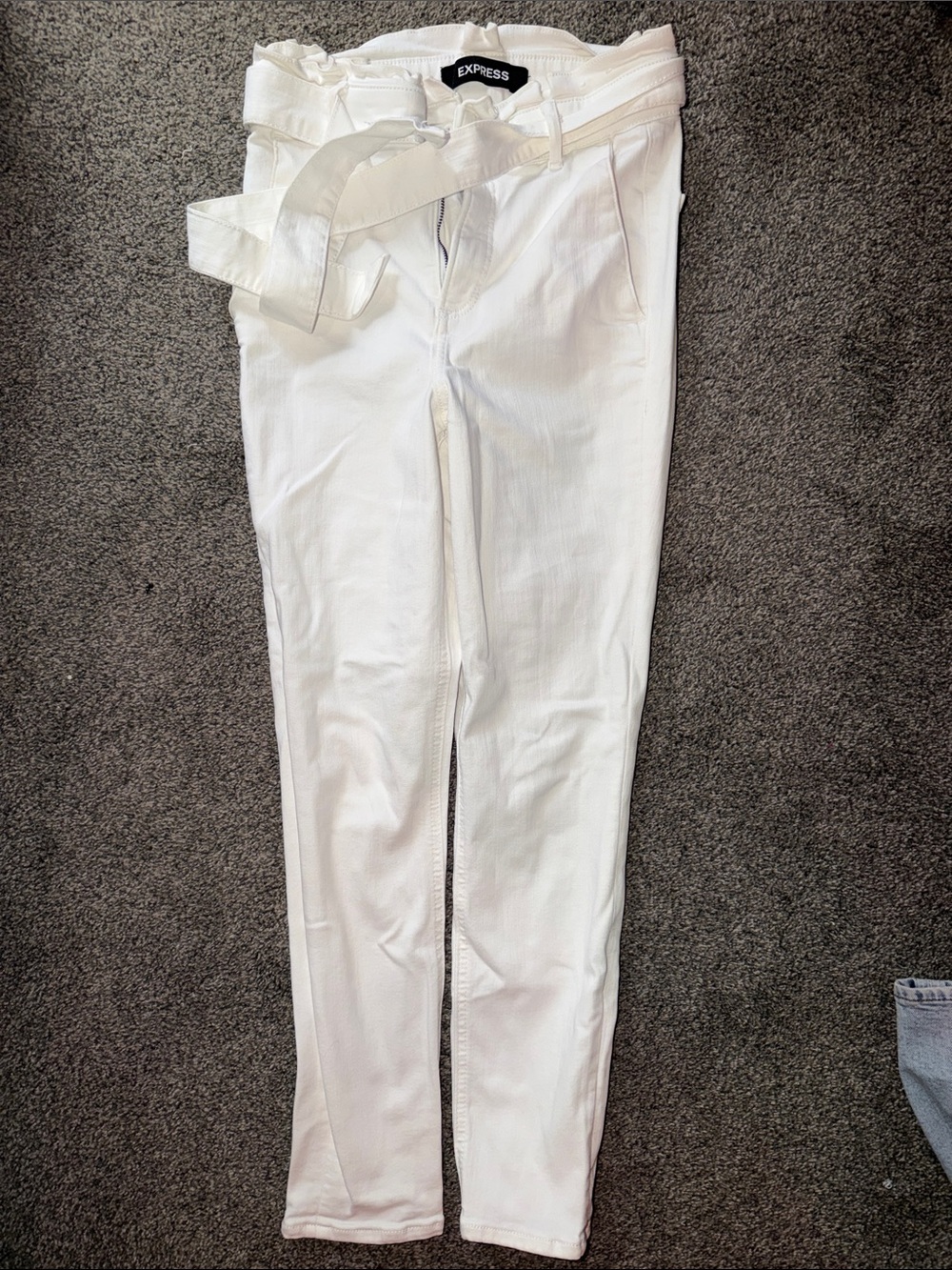 Express White Womans Slim Stretch Chinos with Self Tie Belt